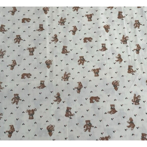 Vtg Teddy Bears on Ivory Cranston Christmas Quilt Fabric Holly Ivy Xmas 1yd 34" - Picture 1 of 5